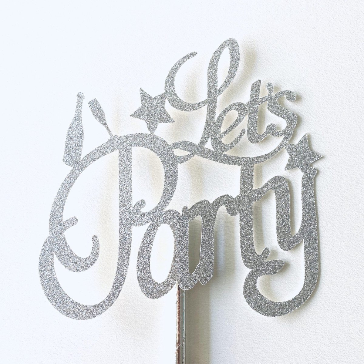 Taarttopper| Cake topper | Taart decoratie| Verjaardag| Jubileum| Lets Party | Zilver glitter|14 cm| karton